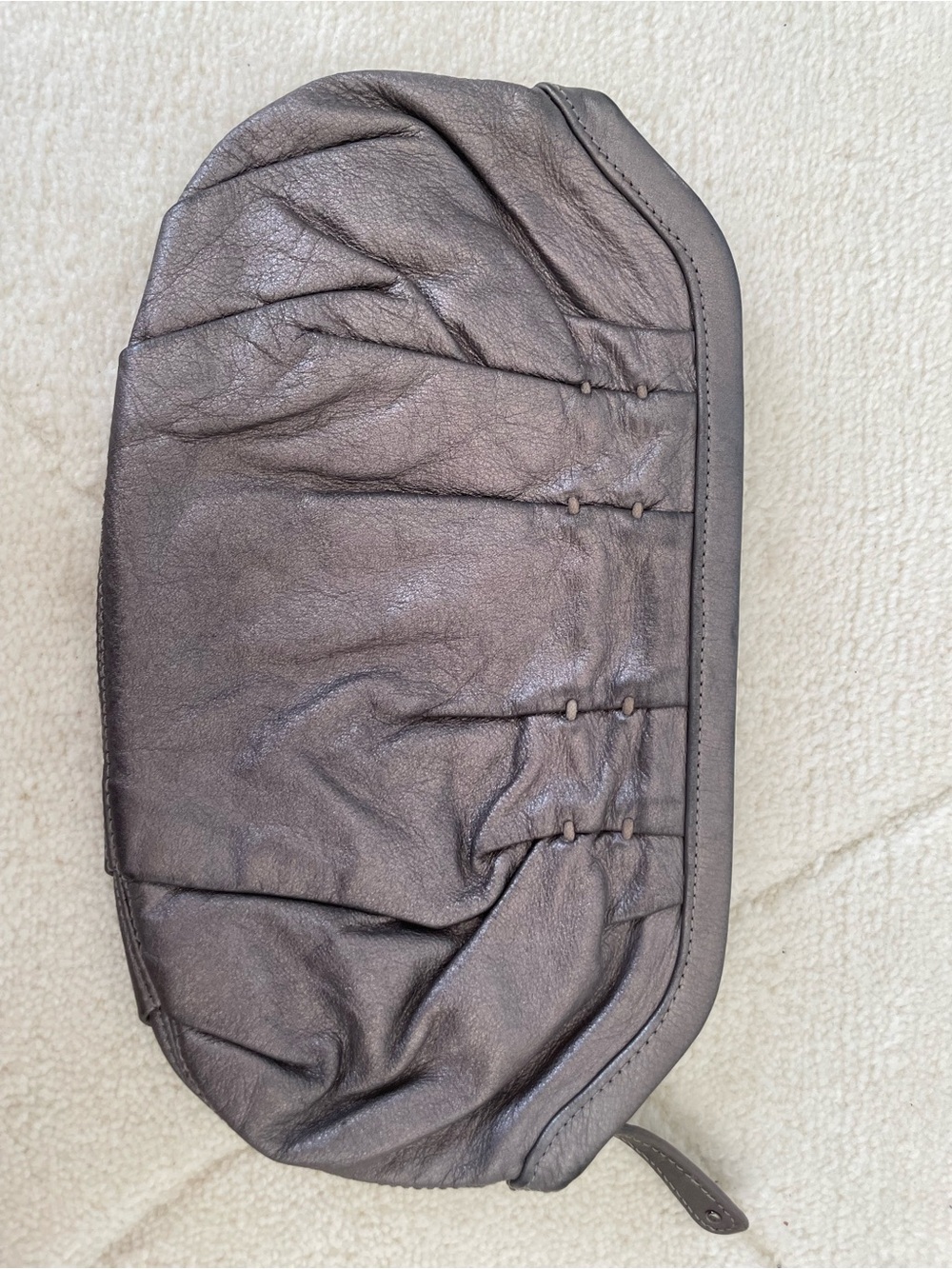 Metallic Dark Gray Leather Clutch Bag